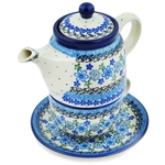 Polish Pottery 16 oz. Personal Teapot Set. Hand made in Poland and artist initialed.