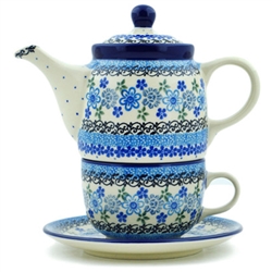 Polish Pottery 16 oz. Personal Teapot Set. Hand made in Poland and artist initialed.