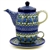 Polish Pottery 16 oz. Personal Teapot Set. Hand made in Poland and artist initialed.