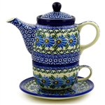 Polish Pottery 16 oz. Personal Teapot Set. Hand made in Poland and artist initialed.