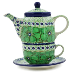 Polish Pottery 16 oz. Personal Teapot Set. Hand made in Poland. Pattern U408D designed by Jacek Chyla.