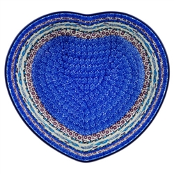 Polish Pottery 10" Heart Shaped Baking Dish. Hand made in Poland and artist initialed.