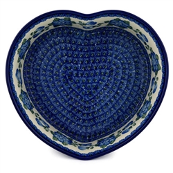 Polish Pottery 10" Heart Shaped Baking Dish. Hand made in Poland and artist initialed.