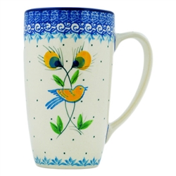 Polish Pottery 13.5 oz. Tall Cafe Mug. Hand made in Poland and artist initialed.
