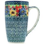 Polish Pottery 13.5 oz. Tall Cafe Mug. Hand made in Poland. Pattern U4664 designed by Teresa Liana.