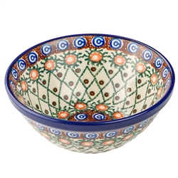 Polish Pottery 6" Bowl. Hand made in Poland. Pattern U42 designed by Anna Pasierbiewicz.