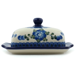 Polish Pottery 7" Butter Dish. Hand made in Poland and artist initialed.