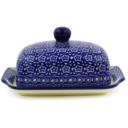 Polish Pottery 7" Butter Dish. Hand made in Poland and artist initialed.