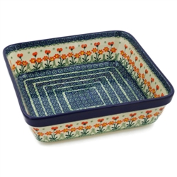 Polish Pottery 10" Square Baker. Hand made in Poland and artist initialed.
