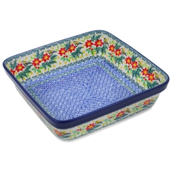 Polish Pottery 10" Square Baker. Hand made in Poland. Pattern U5067 designed by Maria Starzyk.