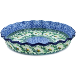 Polish Pottery 10" Fluted Pie Dish. Hand made in Poland. Pattern U5051 designed by Maria Starzyk.