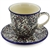 Polish Pottery 10 oz Cup with Saucer. Hand made in Poland. Pattern U4783 designed by Maria Starzyk.