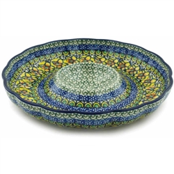 Polish Pottery 10" Chip and Dip Platter. Hand made in Poland. Pattern U294 designed by Maryla Iwicka.