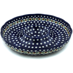 Polish Pottery 12" Chip and Dip Platter. Hand made in Poland and artist initialed.