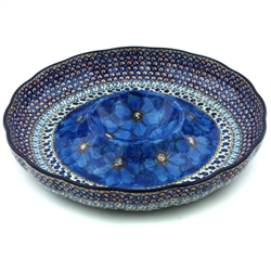 Polish Pottery 12" Chip and Dip Platter. Hand made in Poland. Pattern U408C designed by Jacek Chyla.