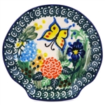 Polish Pottery 4" Tea Bag or Lemon Plate. Hand made in Poland. Pattern U2211 designed by Teresa Liana.