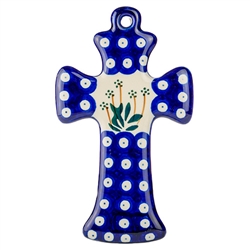 Polish Pottery 7.5" Cross. Hand made in Poland and artist initialed.