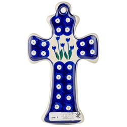 Polish Pottery Cross 7.5". Hand made in Poland and artist initialed.