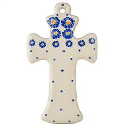 Polish Pottery Cross 7.5". Hand made in Poland and artist initialed.