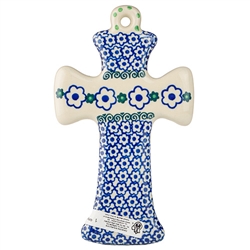 Polish Pottery 7.5" Cross. Hand made in Poland and artist initialed.