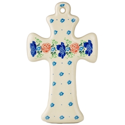 Polish Pottery 7.5" Cross. Hand made in Poland and artist initialed.