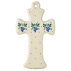 Polish Pottery 7.5" Cross. Hand made in Poland and artist initialed.