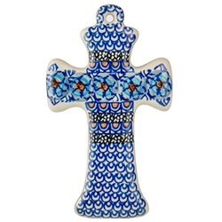 Polish Pottery 7.5" Cross. Hand made in Poland. Pattern U499 designed by Maryla Iwicka.