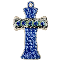 Polish Pottery 7.5" Cross. Hand made in Poland and artist initialed.