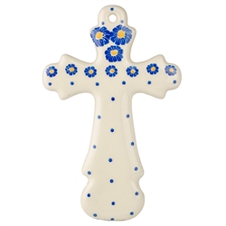 Polish Pottery Cross 7.75". Hand made in Poland and artist initialed.