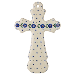 Polish Pottery 7.75" Cross. Hand made in Poland and artist initialed.