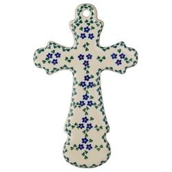 Polish Pottery 7.75" Cross. Hand made in Poland and artist initialed.