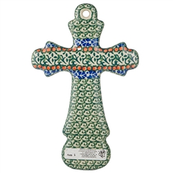 Polish Pottery Cross 7.75". Hand made in Poland and artist initialed.