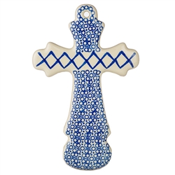 Polish Pottery 7.75" Cross. Hand made in Poland and artist initialed.