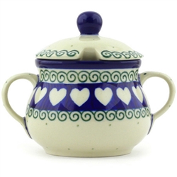 Polish Pottery 7 oz. Sugar Bowl. Hand made in Poland and artist initialed.