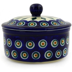 Polish Pottery 5" Round Butter Dish. Hand made in Poland and artist initialed.