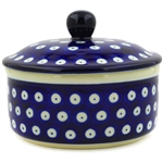 Polish Pottery 5" Round Butter Dish. Hand made in Poland and artist initialed.