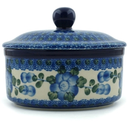 Polish Pottery 5" Round Butter Dish. Hand made in Poland and artist initialed.