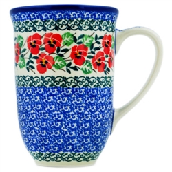 Polish Pottery 17 oz. Bistro Mug. Hand made in Poland and artist initialed.