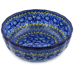 Polish Pottery 11" Fluted Serving Bowl. Hand made in Poland. Pattern U4744 designed by Maria Starzyk.