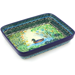 Polish Pottery 9.5" Rectangular Baker. Hand made in Poland. Pattern U2734 designed by Teresa Liana.