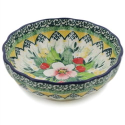 Polish Pottery 4.5" Fluted Bowl. Hand made in Poland. Pattern U4812 designed by Maria Starzyk.