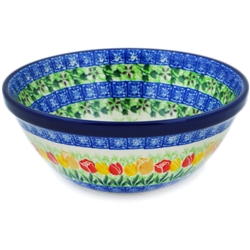 Polish Pottery 7" Nesting Kitchen Bowl. Hand made in Poland. Pattern U3783 designed by Krystyna Dacyszyn.