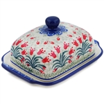 Polish Pottery 7" Butter Dish. Hand made in Poland and artist initialed.