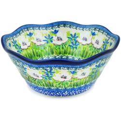 Polish Pottery 8" serving Bowl. Hand made in Poland. Pattern U4977 designed by Teresa Liana.