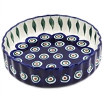 Polish Pottery Stoneware Quiche Dish 6 in. 'Classic Peacock Pattern II'