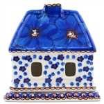 Polish Pottery 5" House Shaped Candle Holder. Hand made in Poland. Pattern U408C designed by Jacek Chyla.