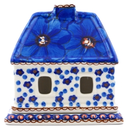 Polish Pottery 5" House Shaped Candle Holder. Hand made in Poland. Pattern U408C designed by Jacek Chyla.