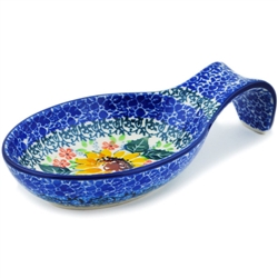 Polish Pottery 7" Spoon Rest. Hand made in Poland. Pattern U4738 designed by Teresa Liana.