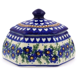 Polish Pottery 4" Trinket Box. Hand made in Poland. Pattern U90 designed by Barbara Fidelus.