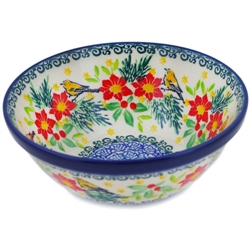 Polish Pottery 6" Bowl. Hand made in Poland. Pattern U5067 designed by Maria Starzyk.